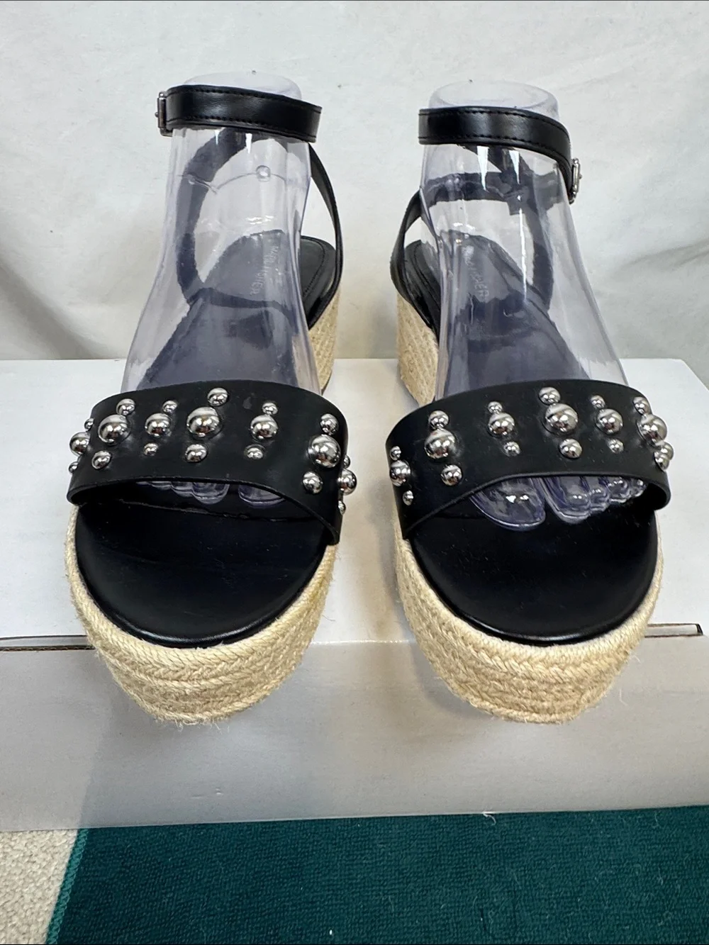 Marc Fisher Joyce Black Studded Espadrille Wedge Platform Sandal Size 10